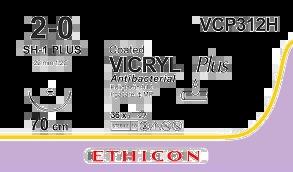 VICRYL PLUS фіолетовий 70см M3 USP2/0 одна голка SH-1 PLUS, тип колюча Taper Point, 22мм, 1/2 кола